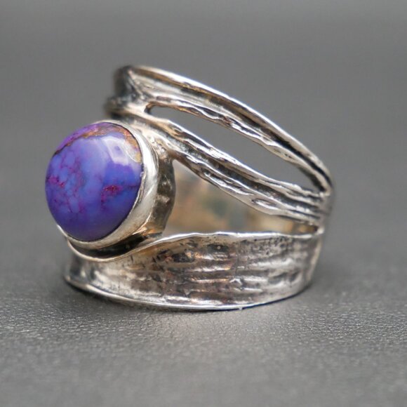 Organic Style Sterling Silver & Copper Vein Purple Turquoise Ring Size 8.5 - Picture 6 of 8